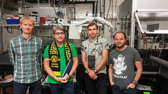 Alex Greilich, Alexander Tartakovskii, Dmitriy Krizhanovskii and Marc Assmann (from left) are satisfied after joint identification of the best football club in the world.