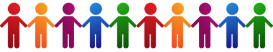 Picture of humans in different colors standing in a row and holding hands